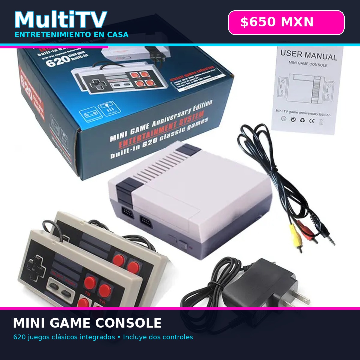 Mini consola retro con 620 juegos clásicos